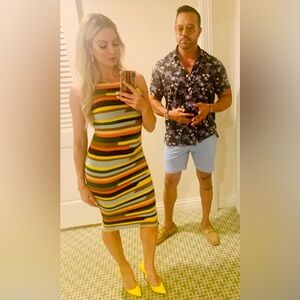 Alice & Olivia- Striped Multicolor Knit Sleeveless Dress